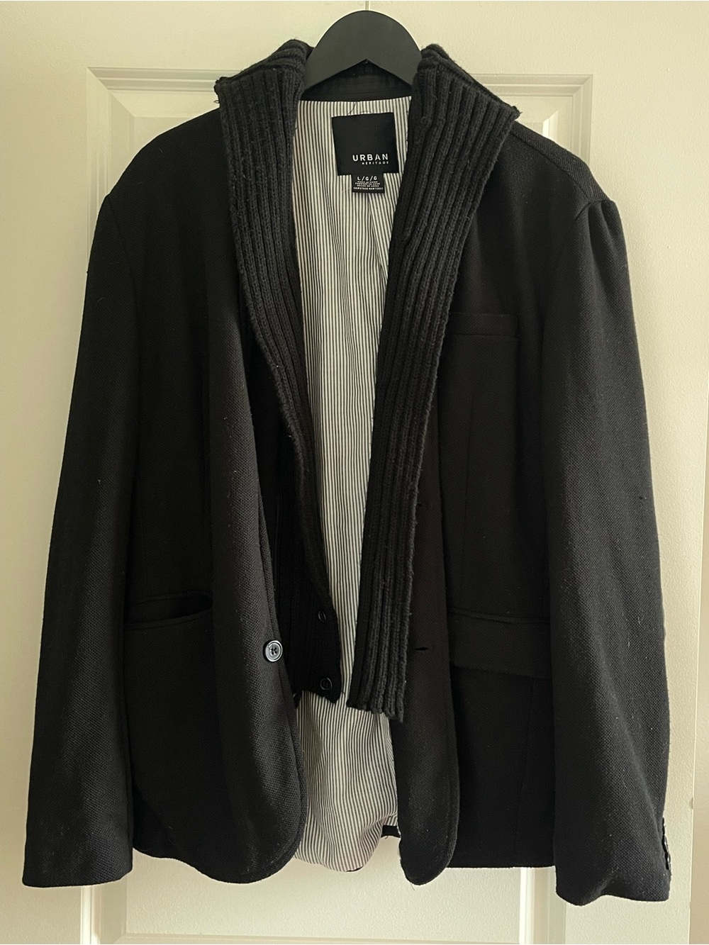 Black Knit-Collar Lightweight Shirt Jacket